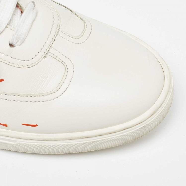 Pre Owned Hermes Off White/Orange Leather Splash Quicker Sneakers Size 39.5