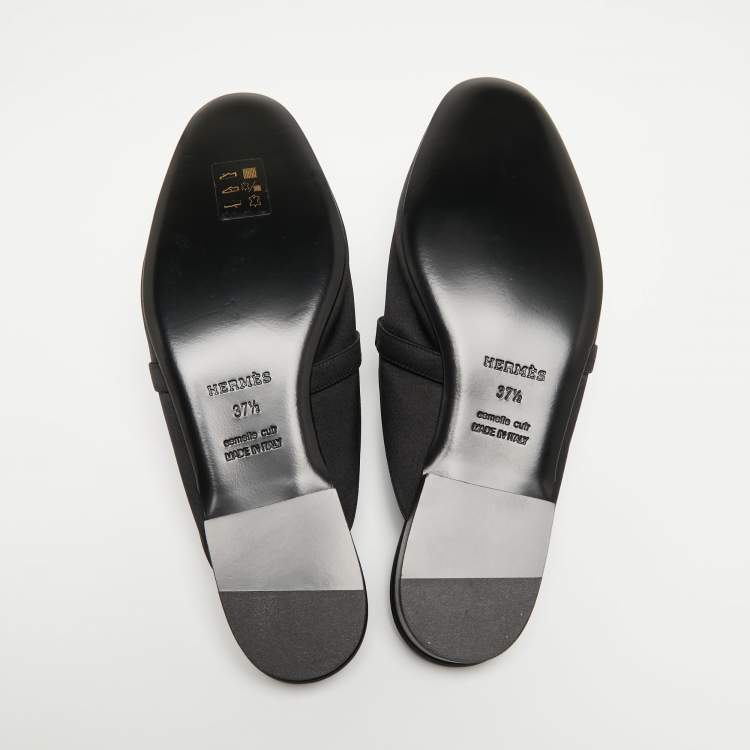 Pre Owned Hermes Black Satin Oz Mules Size 37.5