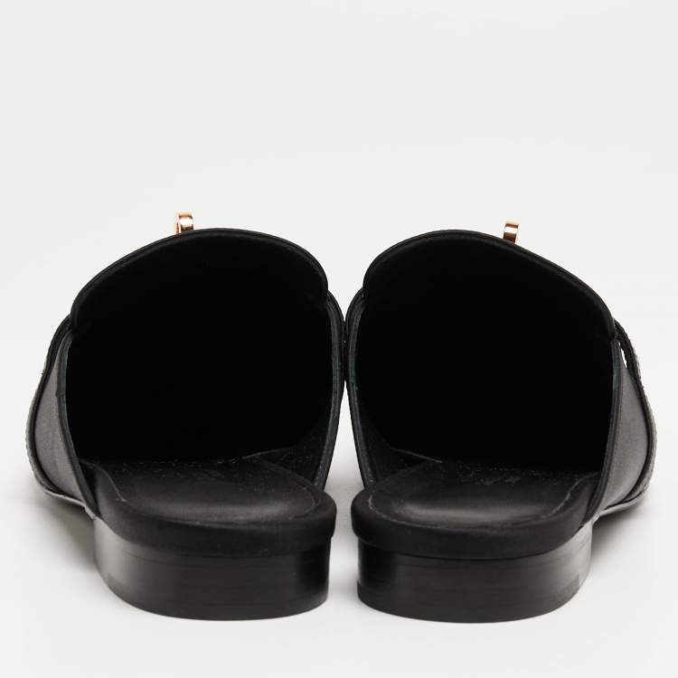 Pre Owned Hermes Black Satin Oz Mules Size 37.5