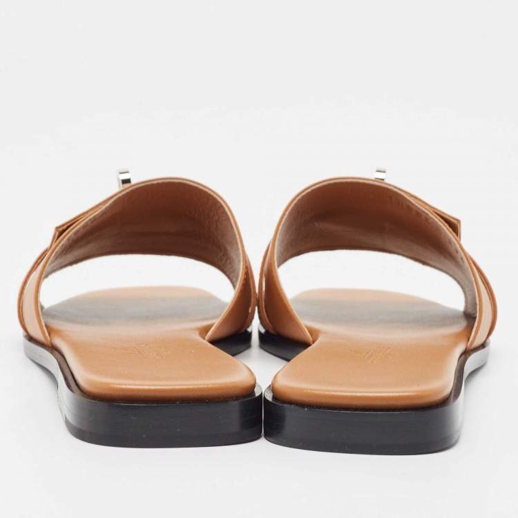 Pre Owned Hermes Tan Leather Giulia Flat Sandal Size 36