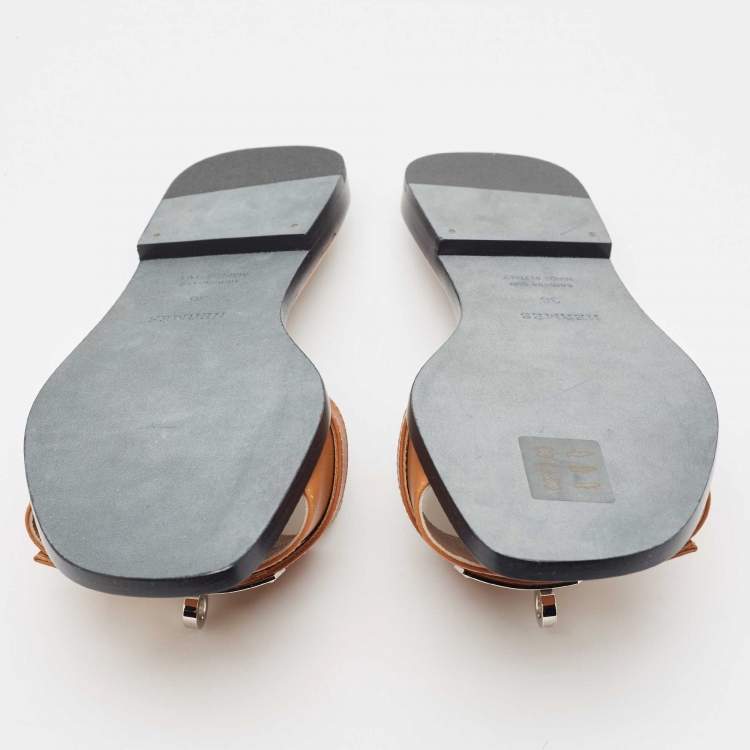 Pre Owned Hermes Tan Leather Giulia Flat Sandal Size 36