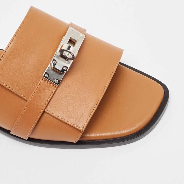 Pre Owned Hermes Tan Leather Giulia Flat Sandal Size 36
