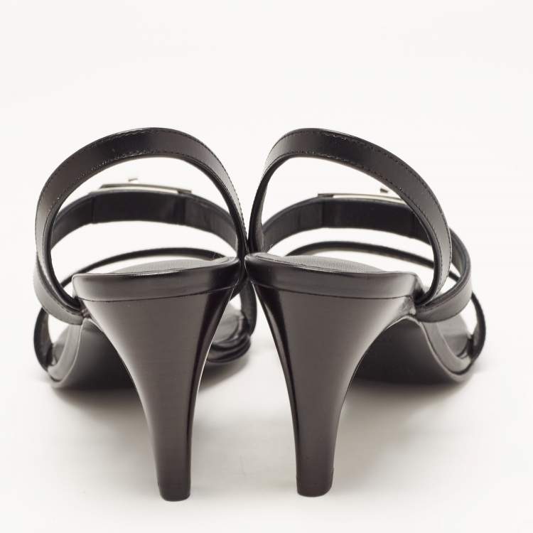 Pre Owned Hermes Black Leather Glamour Slingback Sandals Size 36