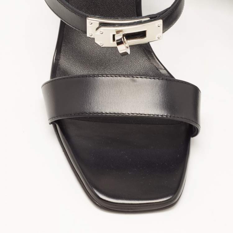 Pre Owned Hermes Black Leather Glamour Slingback Sandals Size 36