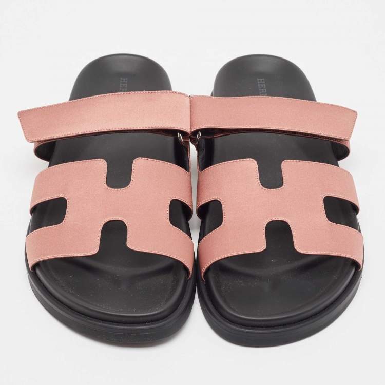 Pre Owned Hermes Pink Satin Chypre Sandals Size 40