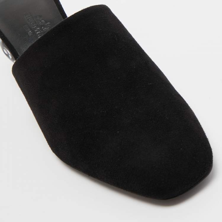 Pre Owned Hermes Black Suede Darcy Mules Size 36.5 
