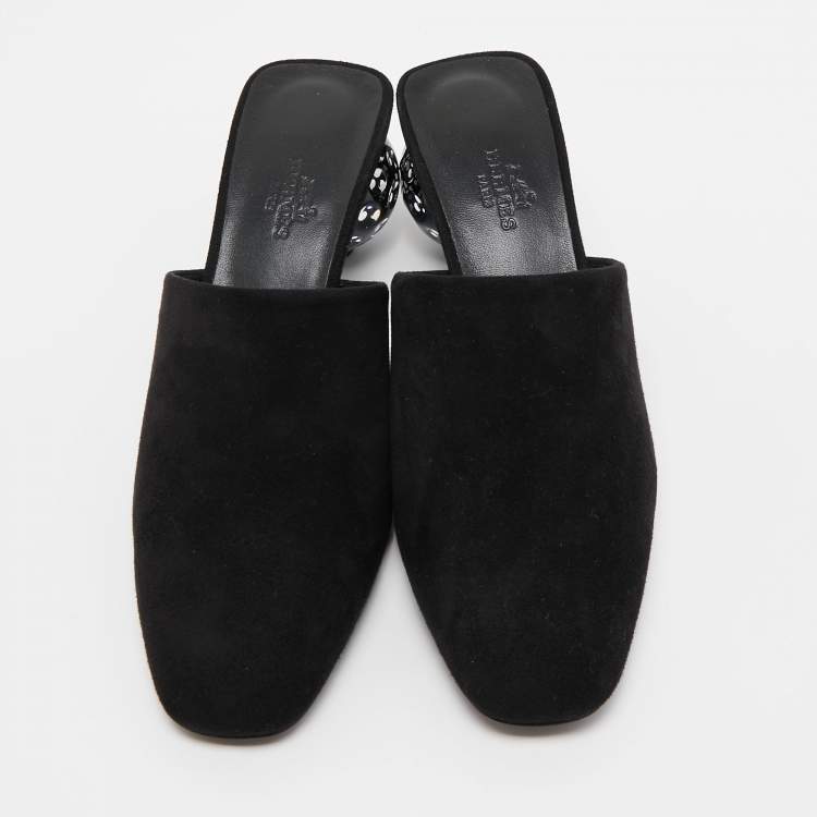 Pre Owned Hermes Black Suede Darcy Mules Size 36.5 