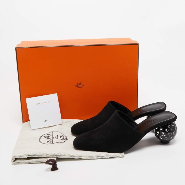Pre Owned Hermes Black Suede Darcy Mules Size 36.5 