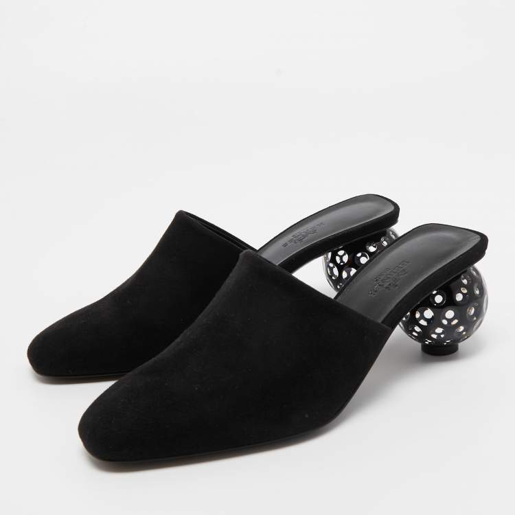 Pre Owned Hermes Black Suede Darcy Mules Size 36.5 
