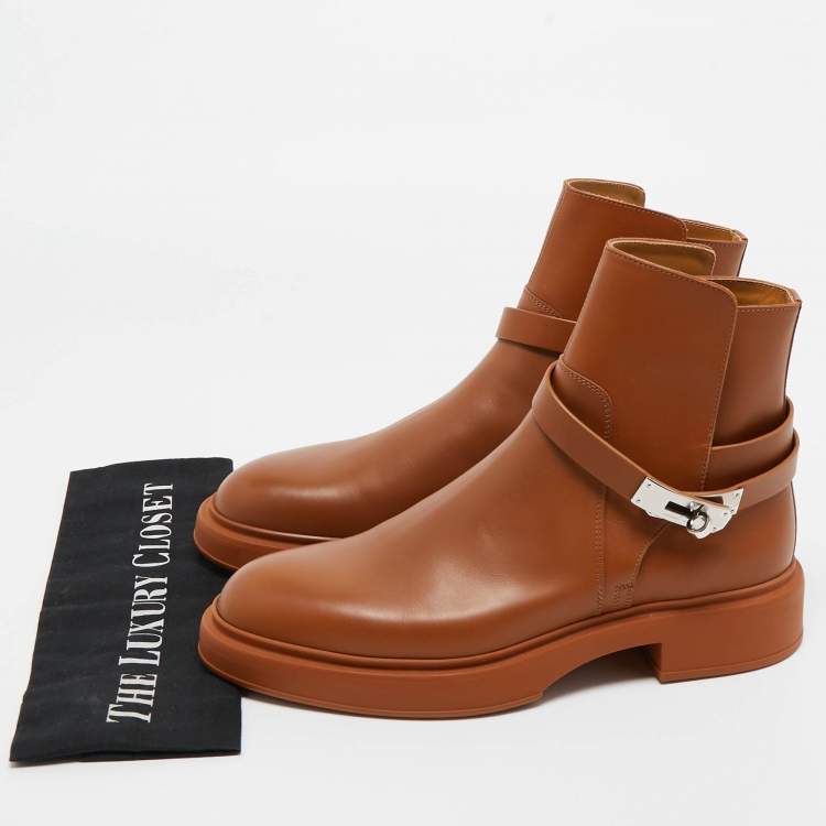 Pre Owned Hermes Brown Leather Neo Ankle Boots Size 40