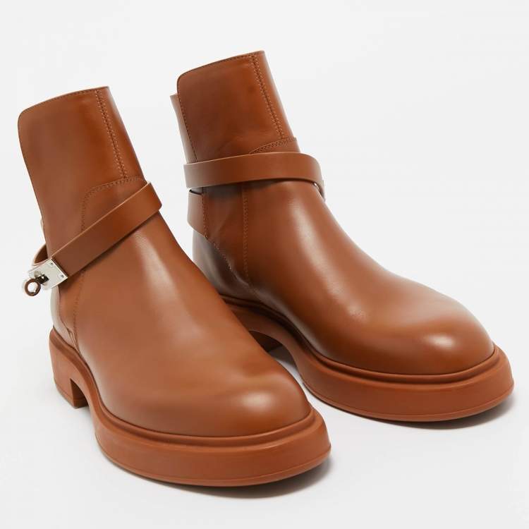 Pre Owned Hermes Brown Leather Neo Ankle Boots Size 40