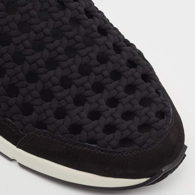 Pre Owned Hermès Black Leather and Fabric Oxygene Sneakers Size 40.5