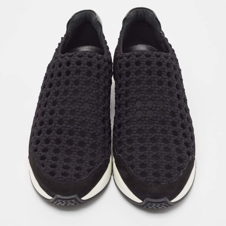 Pre Owned Hermès Black Leather and Fabric Oxygene Sneakers Size 40.5