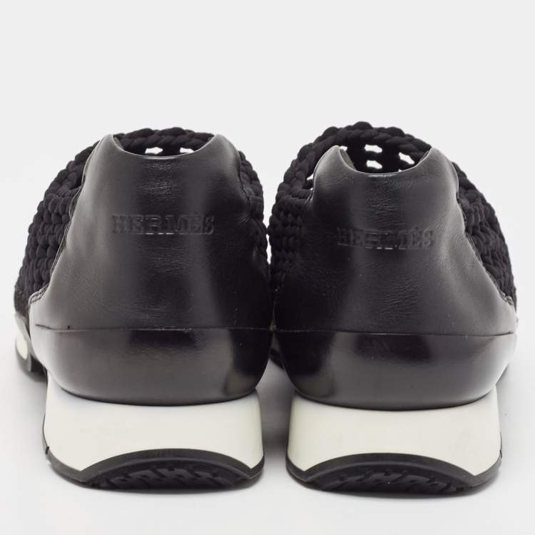 Pre Owned Hermès Black Leather and Fabric Oxygene Sneakers Size 40.5