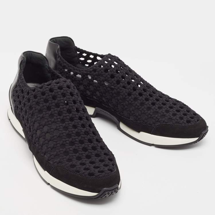 Pre Owned Hermès Black Leather and Fabric Oxygene Sneakers Size 40.5
