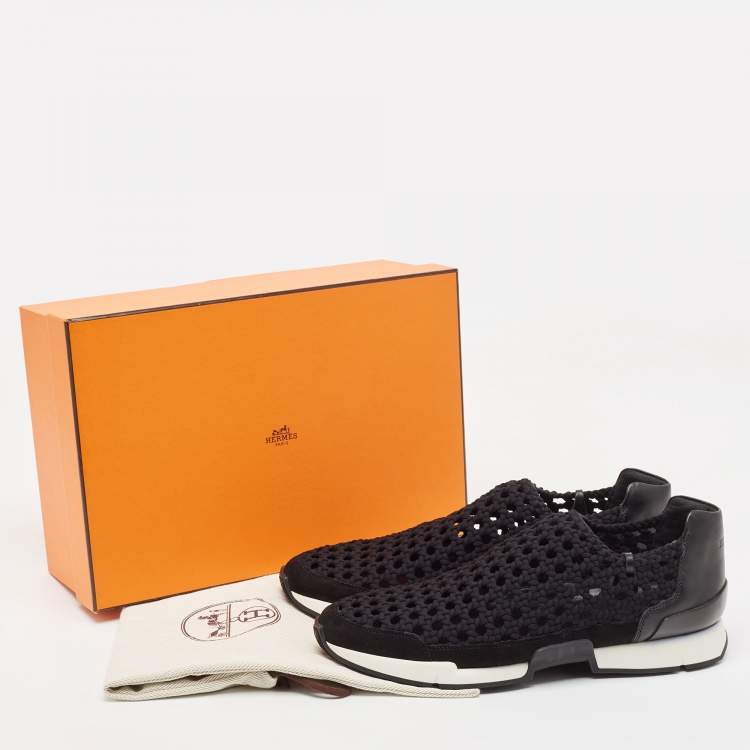 Pre Owned Hermès Black Leather and Fabric Oxygene Sneakers Size 40.5