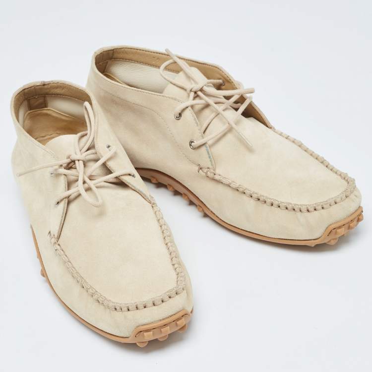 Pre Owned Hermes Beige Suede Faubourg Slip On Loafers Size 39