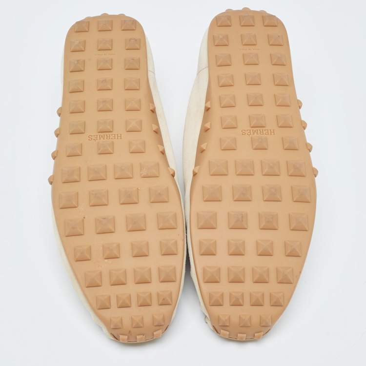 Pre Owned Hermes Beige Suede Faubourg Slip On Loafers Size 39