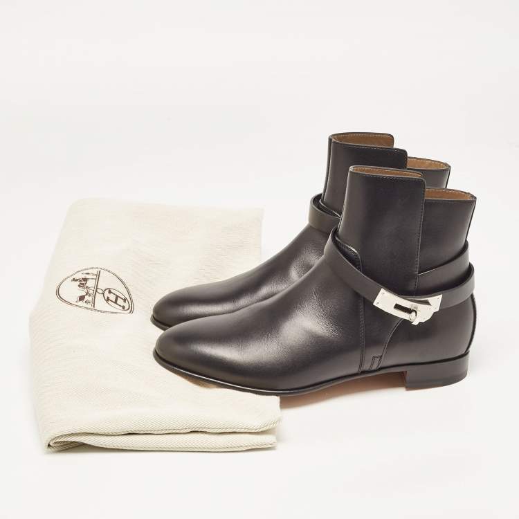 Pre Owned Hermes Black Leather Neo Ankle Boots Size 37