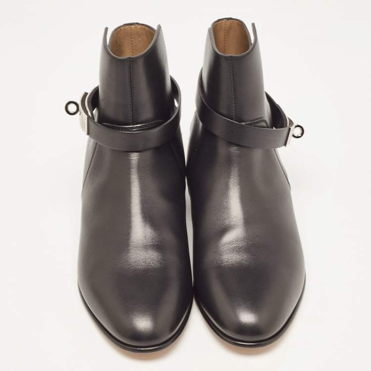 Pre Owned Hermes Black Leather Neo Ankle Boots Size 37