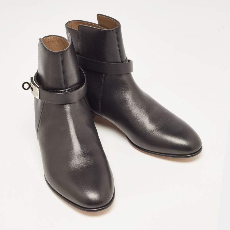 Pre Owned Hermes Black Leather Neo Ankle Boots Size 37