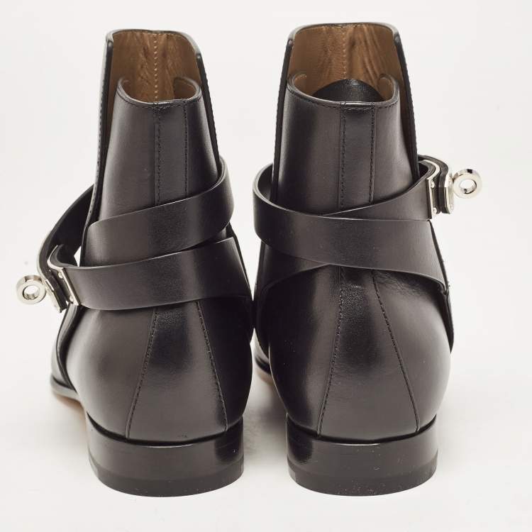 Pre Owned Hermes Black Leather Neo Ankle Boots Size 37