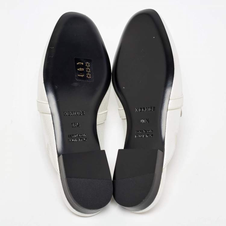 Pre Owned Hermes Silver Textured Suede Oz Flat Mules Size 36.5 