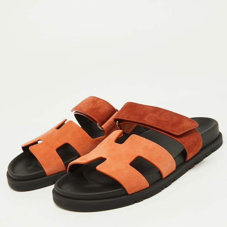 Pre Owned Hermes Orange Suede Chypre Sandals Size 37