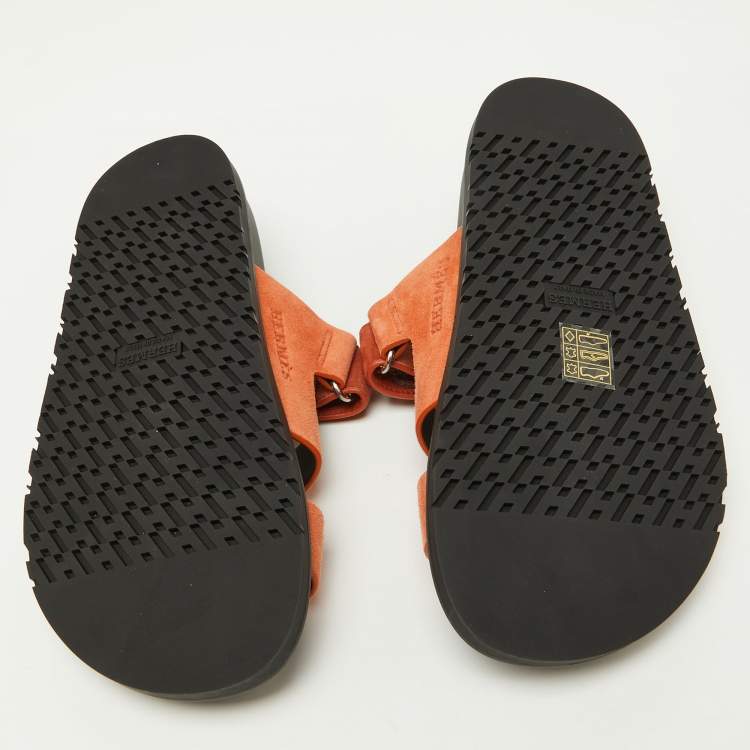 Pre Owned Hermes Orange Suede Chypre Sandals Size 37
