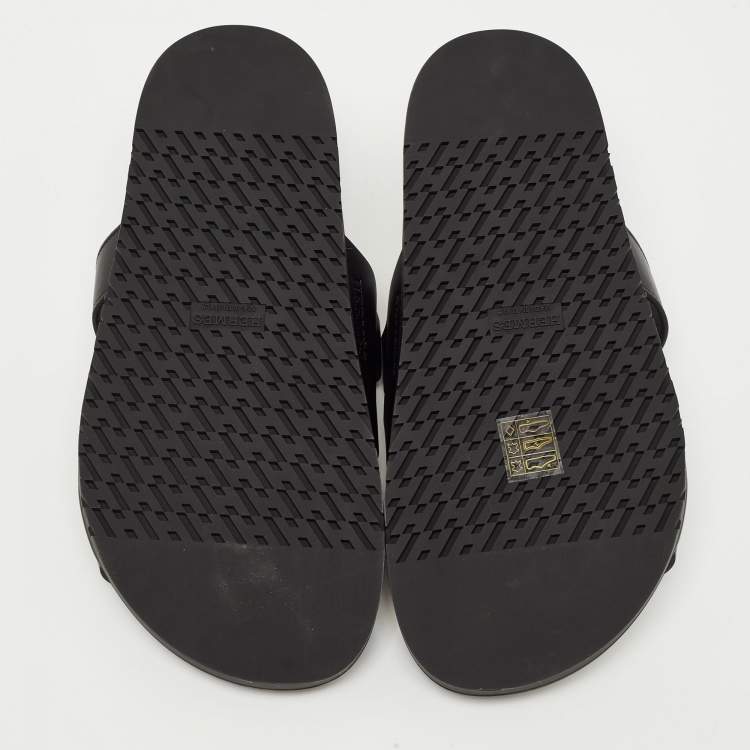 Pre Owned Hermes Black Leather Chypre Sandals Size 39.5