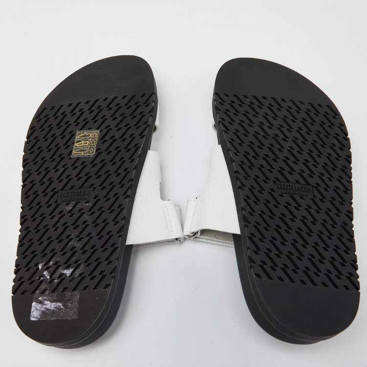 Pre Owned Hermes White/Black Leather Chypre Sandals Size 36