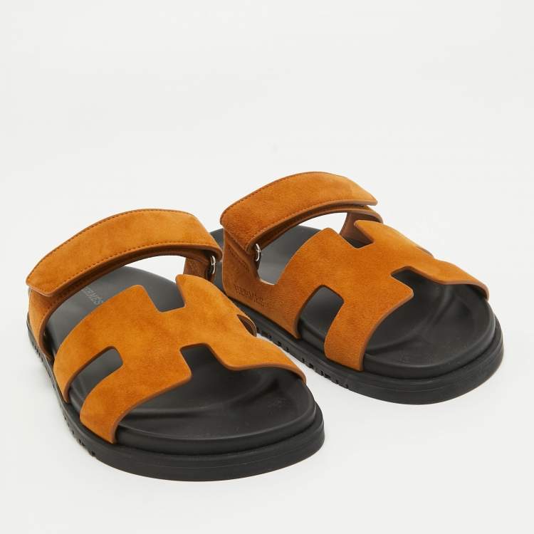 Pre Owned Hermès Brown Suede Chypre Sandals Size 38