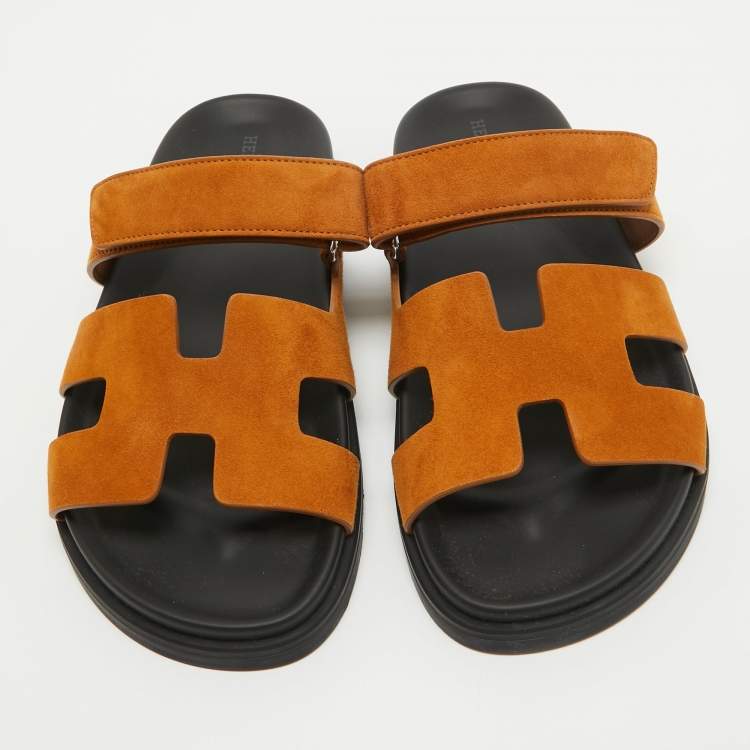 Pre Owned Hermès Brown Suede Chypre Sandals Size 38