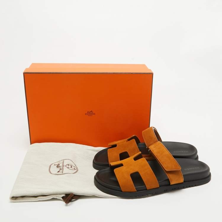 Pre Owned Hermès Brown Suede Chypre Sandals Size 38