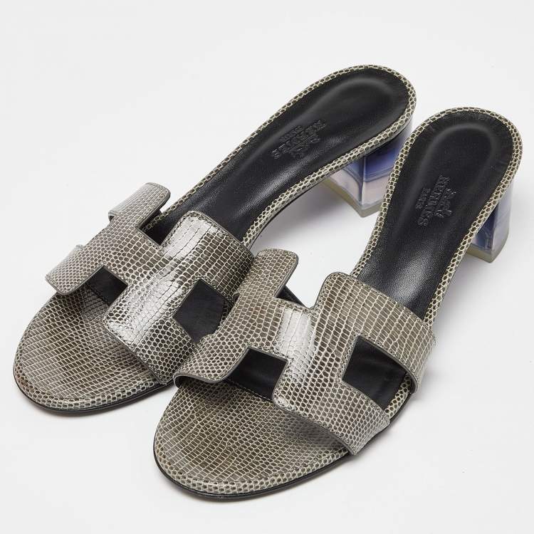 Pre Owned Hermes Green Lizard  Oasis  Sandals Size 38
