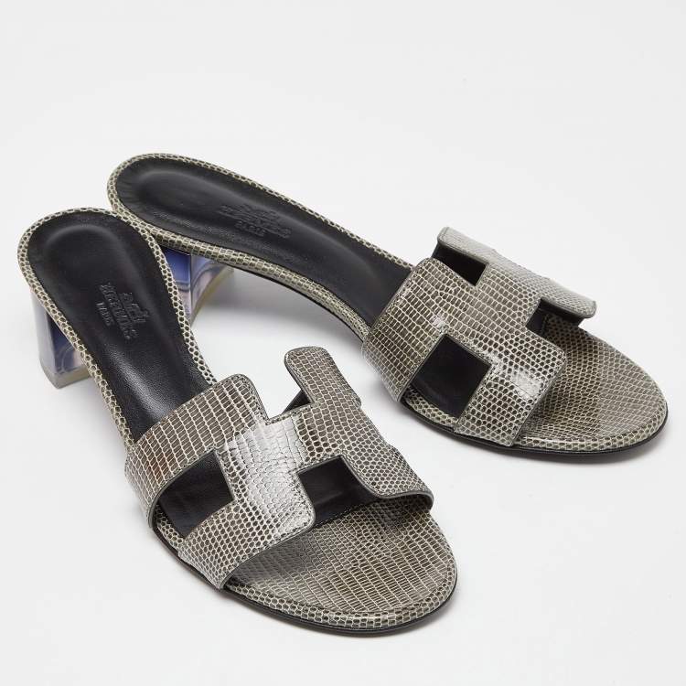 Pre Owned Hermes Green Lizard  Oasis  Sandals Size 38