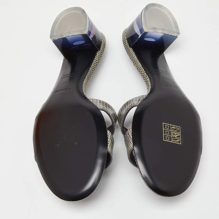 Pre Owned Hermes Green Lizard  Oasis  Sandals Size 38