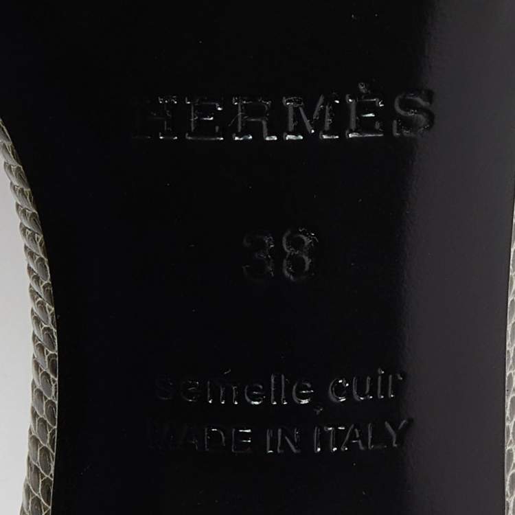 Pre Owned Hermes Green Lizard  Oasis  Sandals Size 38