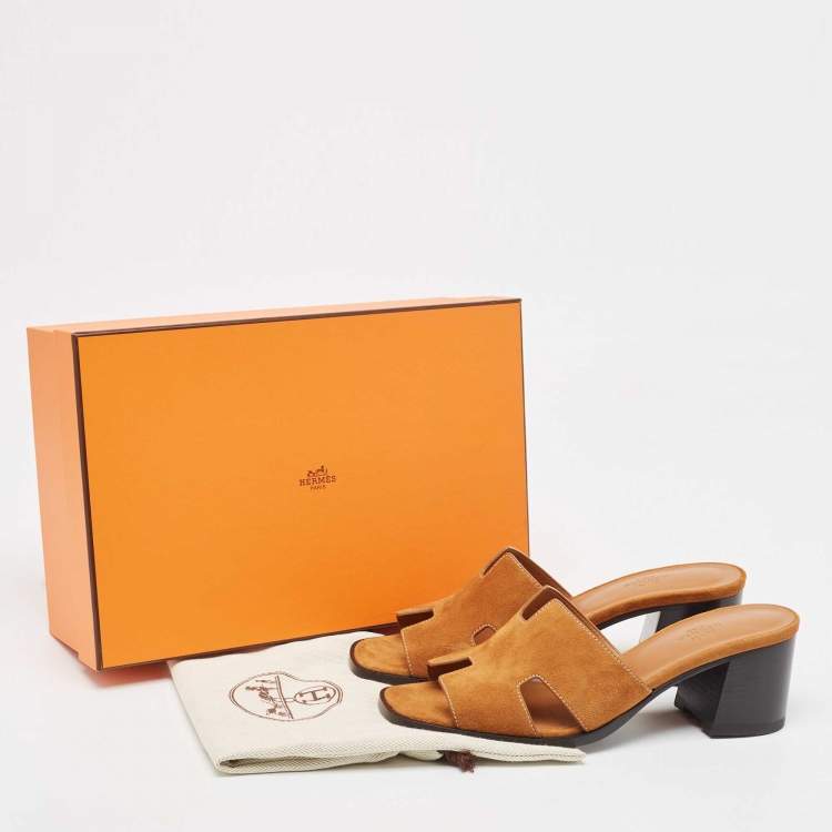 مملوكة مسبقًا Hermes Brown Suede Helia Slide Sandals Size 40