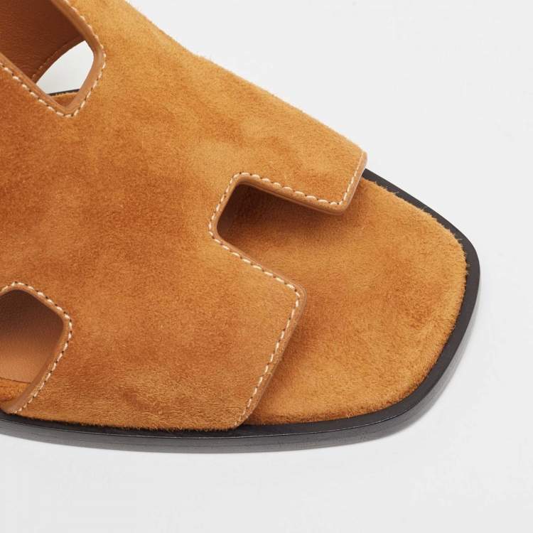 مملوكة مسبقًا Hermes Brown Suede Helia Slide Sandals Size 40
