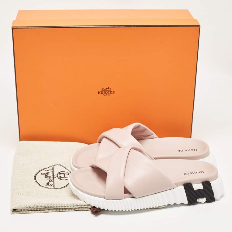 Pre Owned Hermès Pink Leather Infra Sandals Size 37