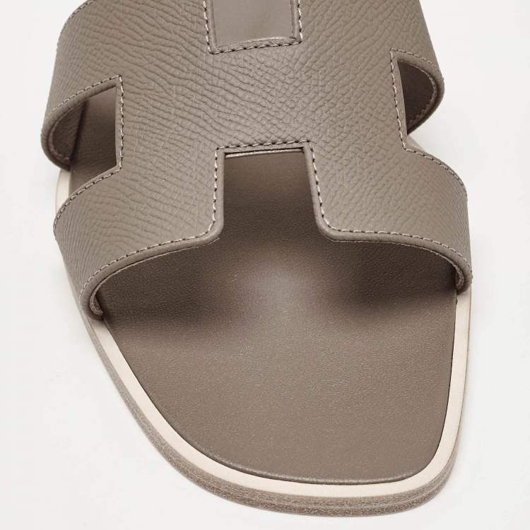 Pre Owned Hermès  Brown Leather Oran Flat Slides Size 38