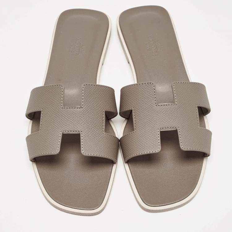 Pre Owned Hermès  Brown Leather Oran Flat Slides Size 38