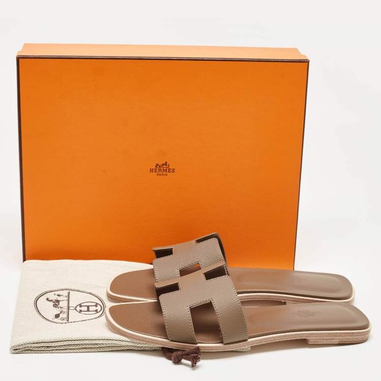 Pre Owned Hermès  Brown Leather Oran Flat Slides Size 38