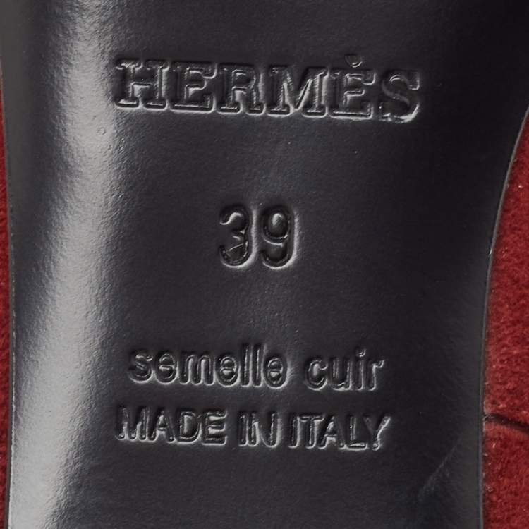 Pre Owned Hermès Dark Red Suede Ankle Booties Size 39