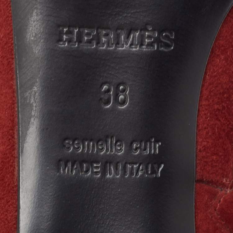 Pre Owned Hermès Dark Red Suede Ankle Booties Size 38