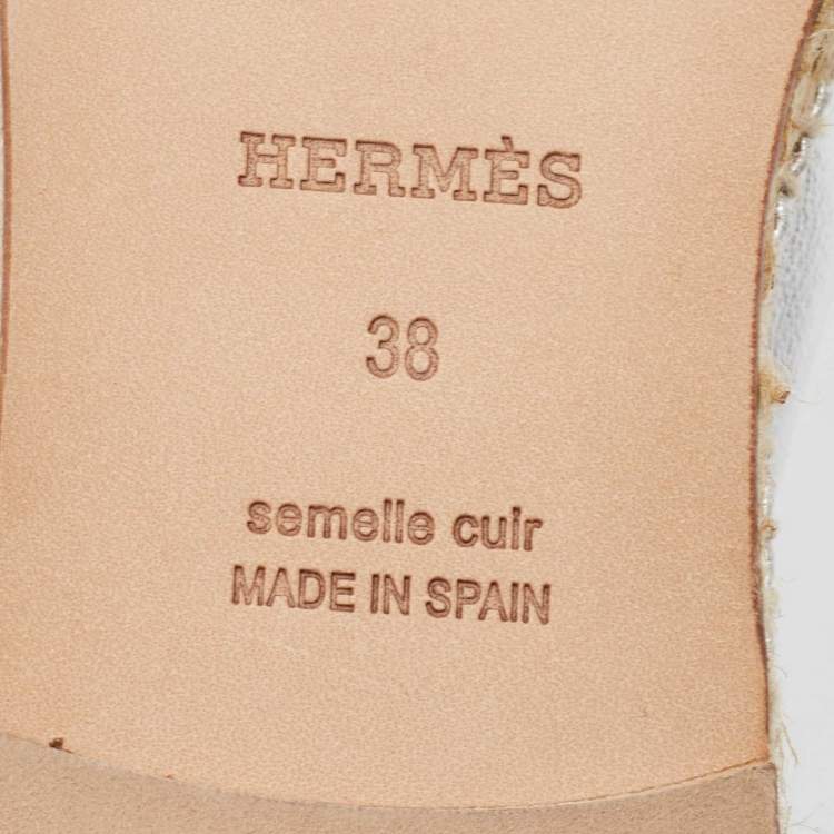 Pre Owned Hermes Silver Leather Malaga Espadrille Flats Size 38