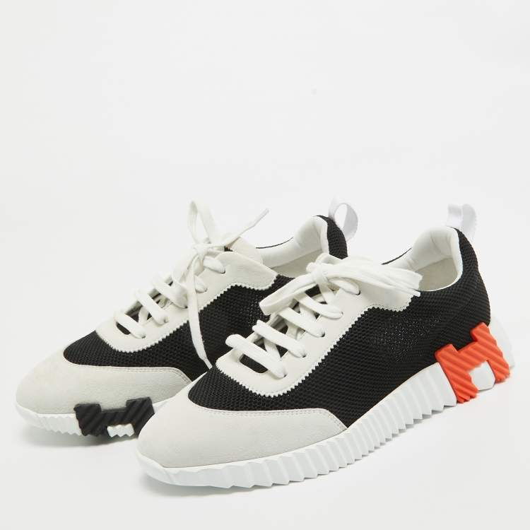 Pre Owned Hermès Black/Grey Mesh and Suede Bouncing Sneakers Size 40.5