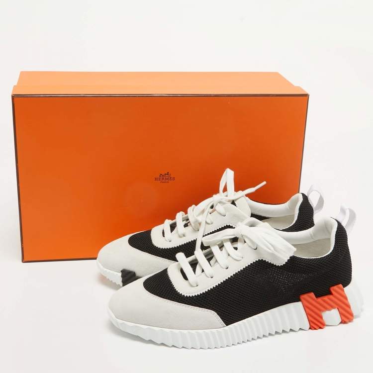 Pre Owned Hermès Black/Grey Mesh and Suede Bouncing Sneakers Size 40.5