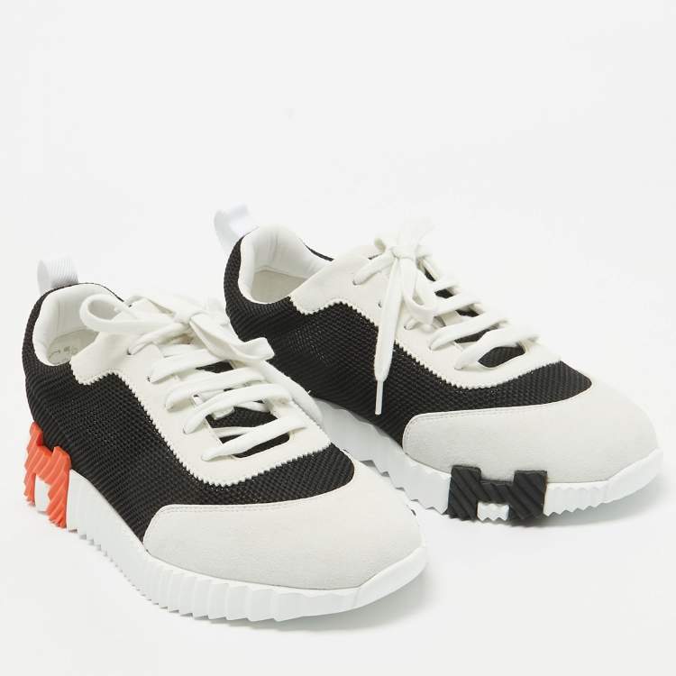 Pre Owned Hermès Black/Grey Mesh and Suede Bouncing Sneakers Size 40.5